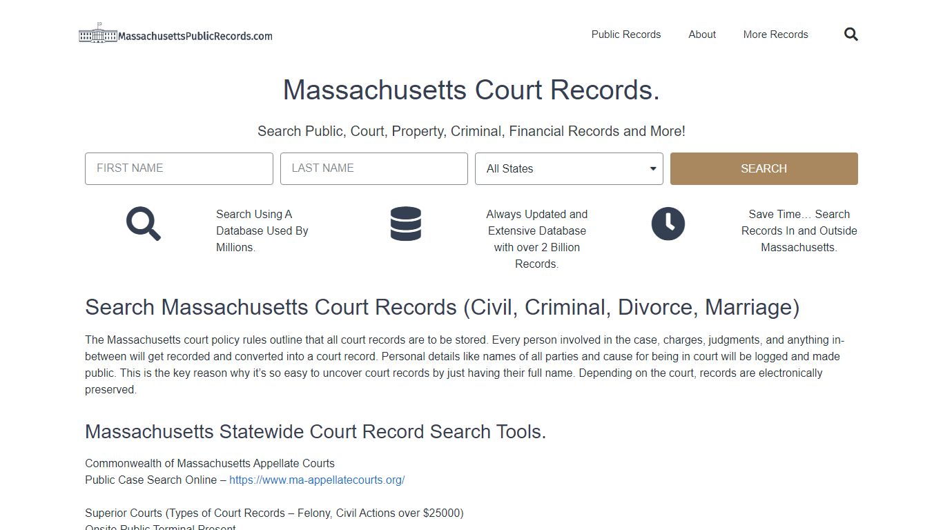 Massachusetts Court Records: MassachusettsPublicRecords.com